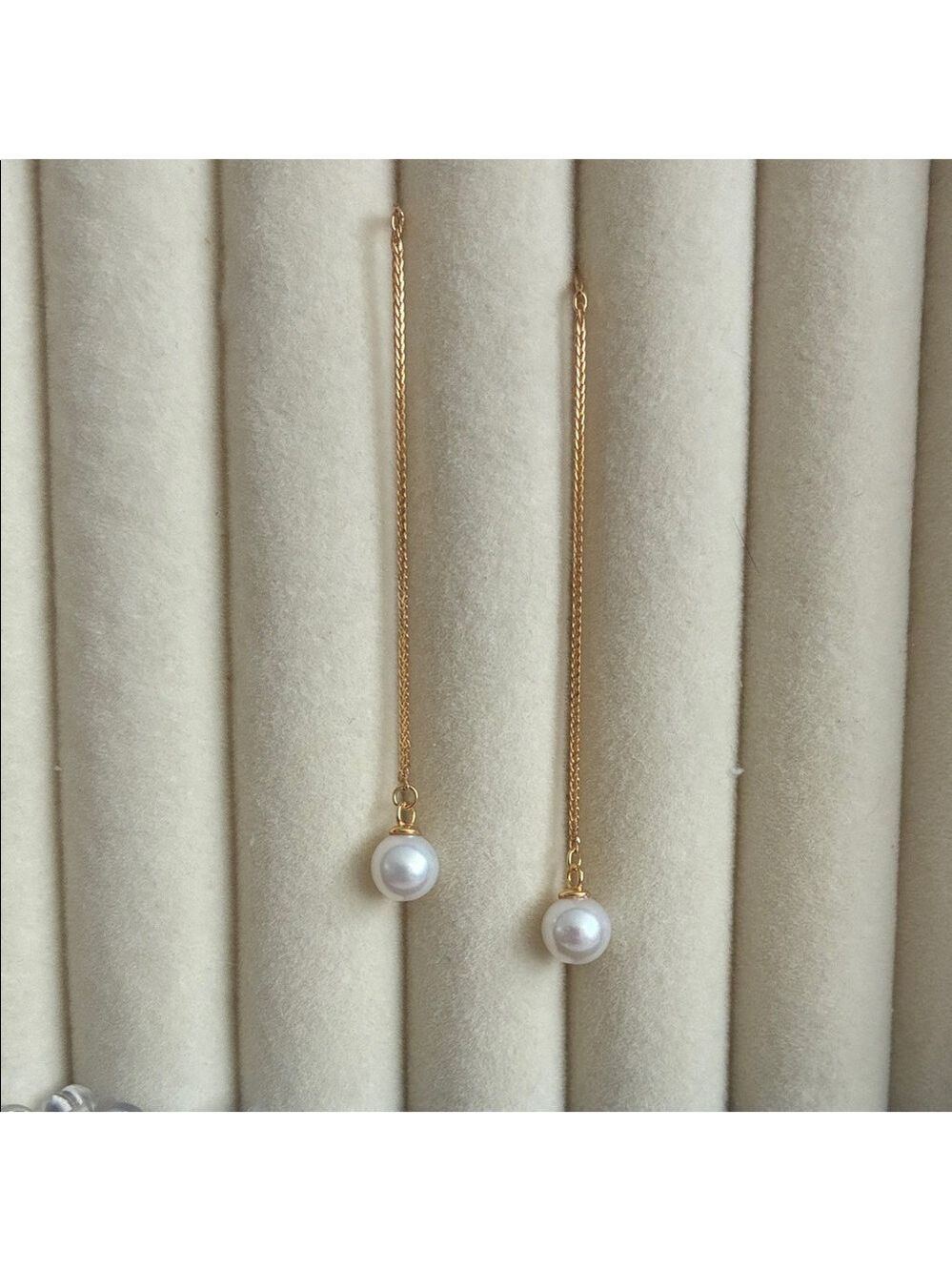 Gold Threader Earrings with Ivory Pearl Drops - Picture 3 of 4